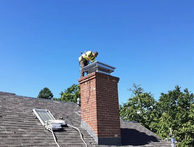Alafaya Chimney Sweep technician measuring a chimney cap in Alafaya, FL