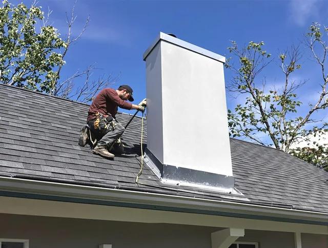 Alafaya Chimney Sweep team member finishing chimney construction in Alafaya, FL