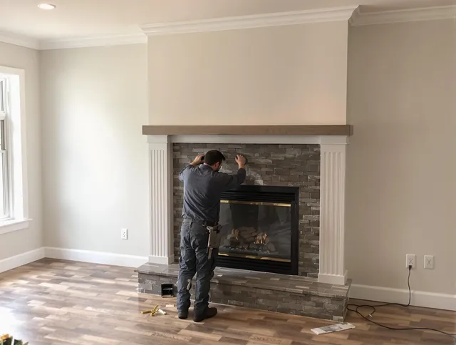 Alafaya Chimney Sweep finishing a custom fireplace install in Alafaya, FL